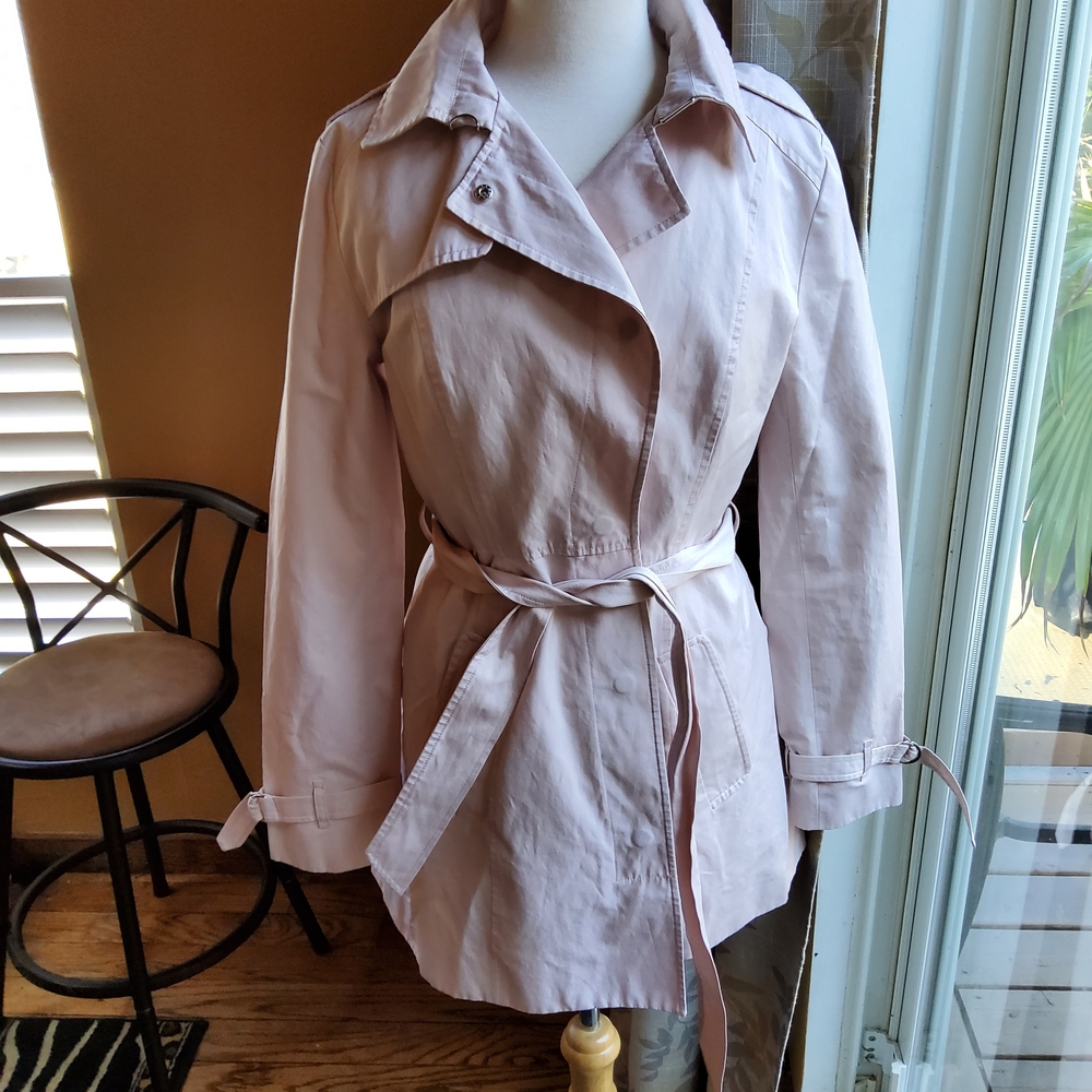 Express Pale Pink Belted Snap Front Trench Coat